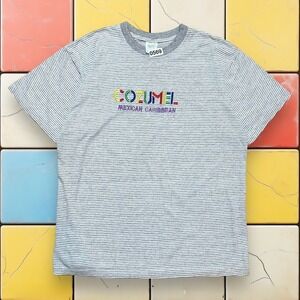 Vintage 90s Cozumel Mexico‎ Embroidered Striped Souvenir T-Shirt Men's Size L